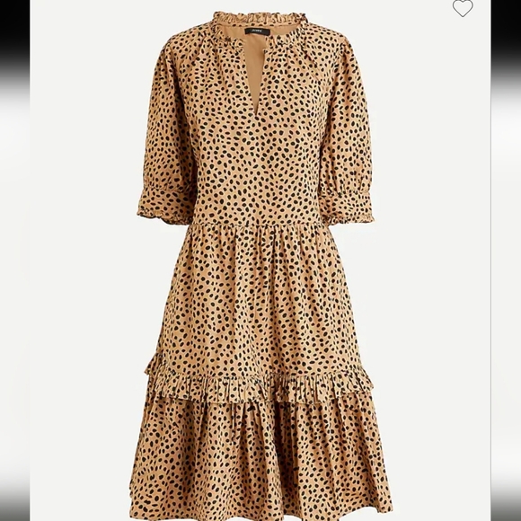 J. Crew Dresses & Skirts - New J. Crew Ruffle Neck Tiered Popover Dress in Leopard Polka Dot Brown M